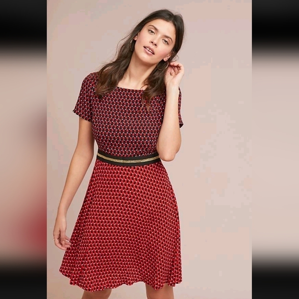 Maeve Anthropologie Amici Bunny Printed Fit/Flare Dress 2